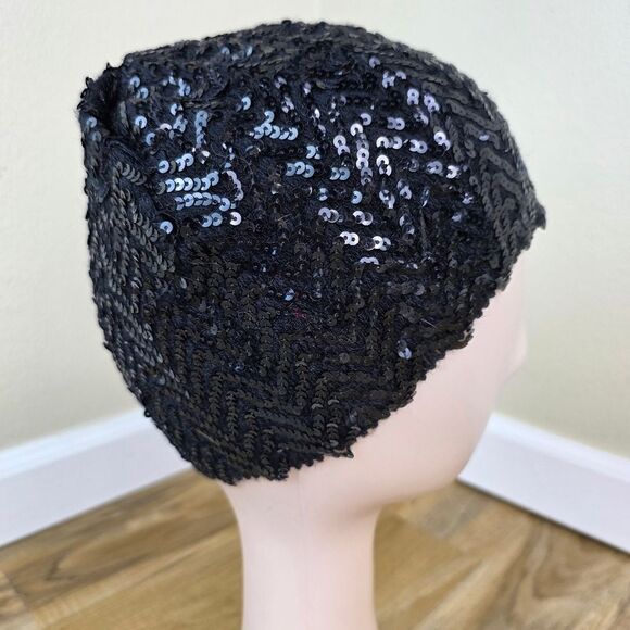 💜Black Sequined Beanie Beret Cap One Size - Picture 4 of 10